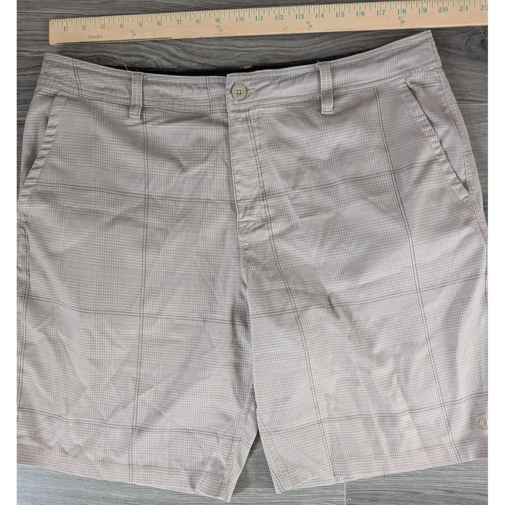 Hang Ten Mens Hybrid Shorts Tan Plaid Glen Check Size 40 Walk Board Shorts